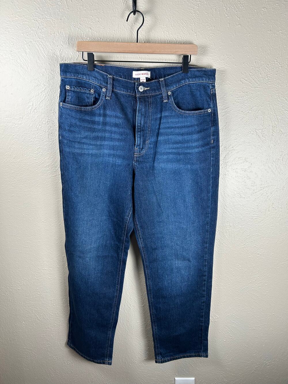 Lucky Brand Jeans Women's Size 14 Boy Mid Rise Relaxed Straight Denim Dark Wash